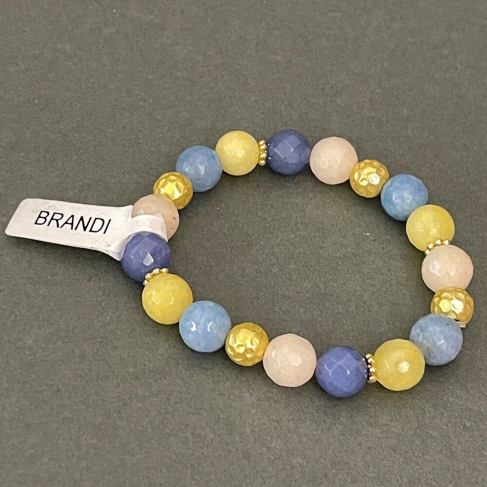 Brandi Blue Yellow White Gold Beads Beaded Multicolor Stretch Bracelet NWT
